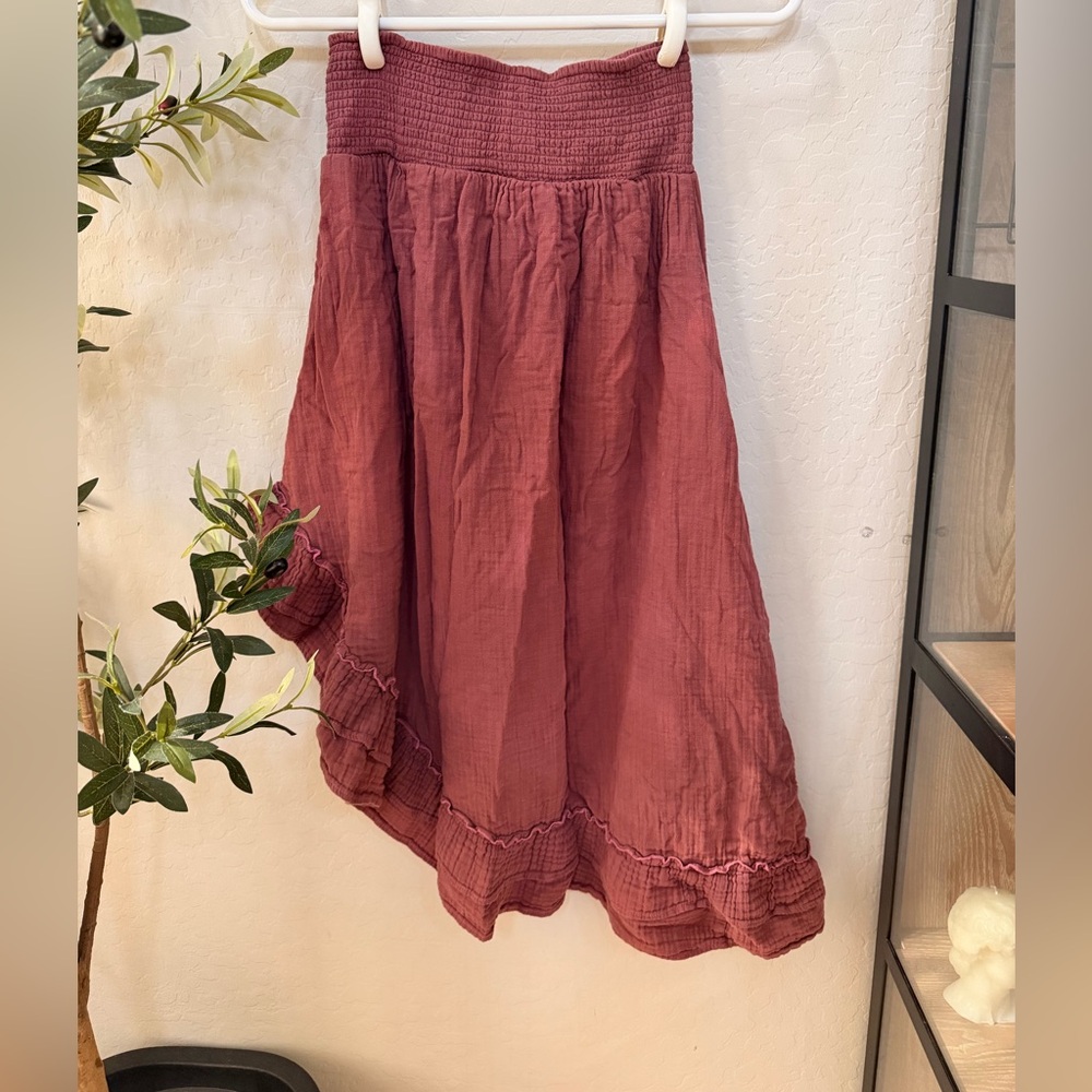 EARTHBOUND Dusty Rose Smocked Midi Skirt 100% cotton - Picture 4 of 4